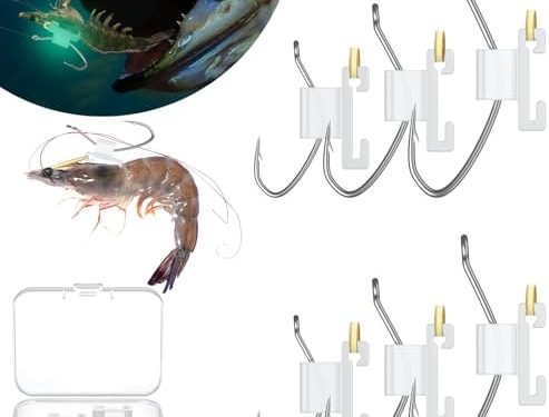 Pawfly Fishing Hooks, Carbon Steel Barbed Live Shrimp Hooks, Bait Holder Hooks for Freshwater Saltwater