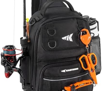 KastKing BaitSpace Fishing Sling Bag, Fishing Backpack with Rod & Beverage Holder, Tackle Bag for Fishing Gear