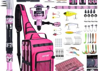 Goture Fishing Rod and Reel Combo – Green Telescoping Fishing Pole Portable Travel Kit with Carrier Bag for Freshwater Saltwater