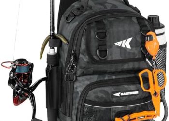 KastKing BaitSpace Fishing Sling Bag, Fishing Backpack with Rod & Beverage Holder, Tackle Bag for Fishing Gear
