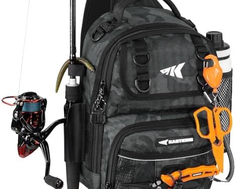 KastKing BaitSpace Fishing Sling Bag, Fishing Backpack with Rod & Beverage Holder, Tackle Bag for Fishing Gear