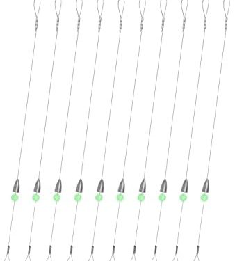 ZASIE Carolina Rigs for Fishing- 12 Inch Steel Fishing Leaders with Fishing Weight, Pre Rigged Carolina Rigs with Fishing Weight 1/6oz, 1/4oz, 1/2oz, 10 Pcs