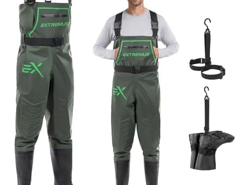 Extremus MarshPro Fishing Waders for Men, 100% Waterproof PVC Chest Waders with Slip-Resistant Boots