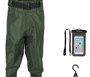 TIDEWE Bootfoot Chest Wader, 2-Ply Nylon/PVC Waterproof Fishing Hunting Waders with Boot Hanger for Men Women Green Brown