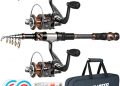 PLUSINNO Fishing Rod and Reel Combo with Telescopic Fishing Pole, Portable Travel Fishing Rods Kit with Tackle Box Carrier Bag & Manuals, Fishing Gear Tool Kit for Freshwater, Fishing Gifts for Men